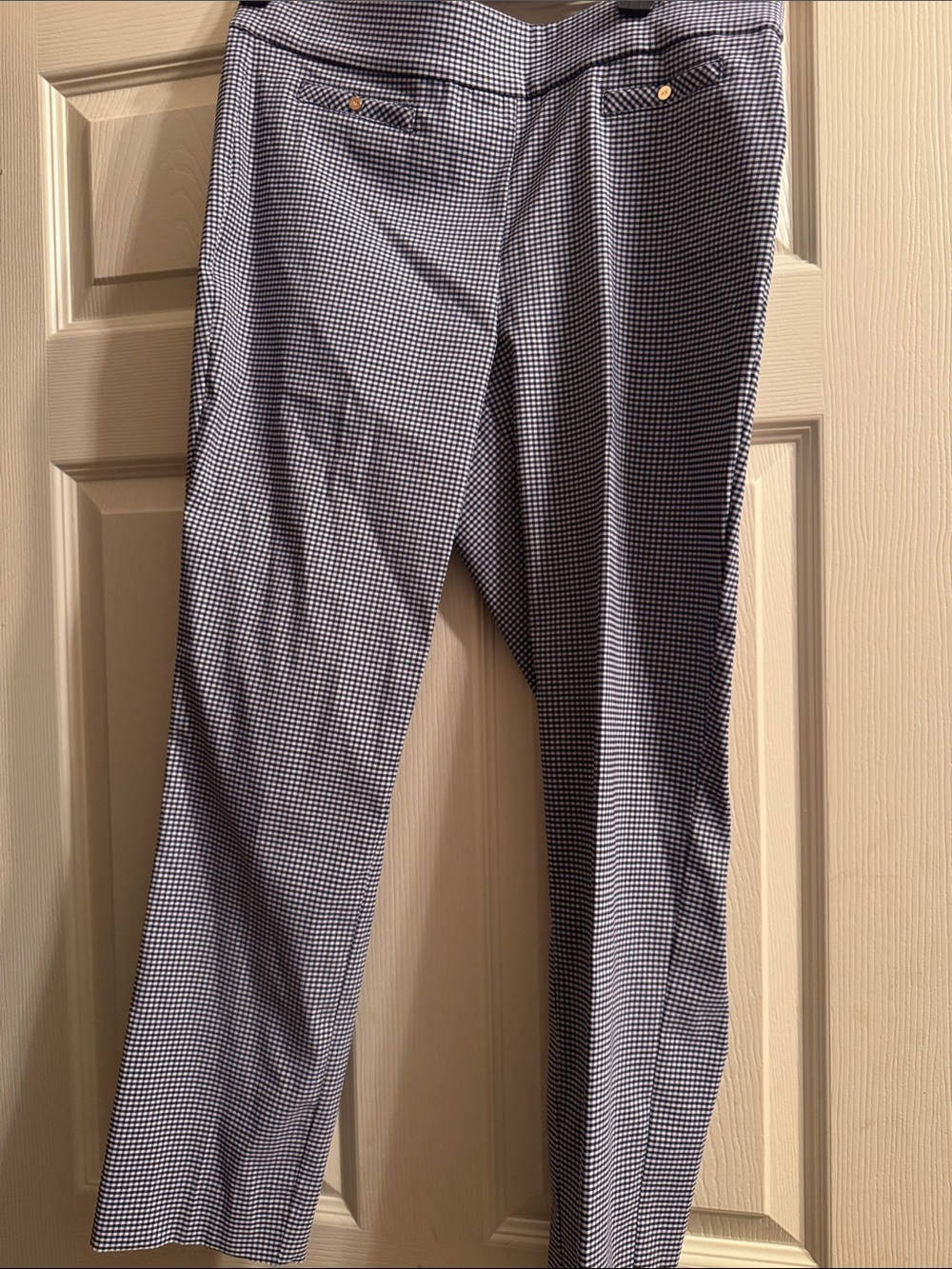 Womens Slim Fit Blue & White Check Dress Pants